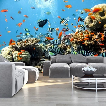 3d флизелиновые фотообои в спальню Кораллы Аквариум Рыбки 312x219 см Подводный мир во всей красе (4-005VEXXL)+клей