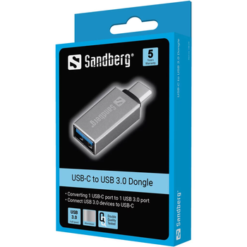 Адаптер Sandberg USB Type-C - USB Type-A Silver (5705730136245)