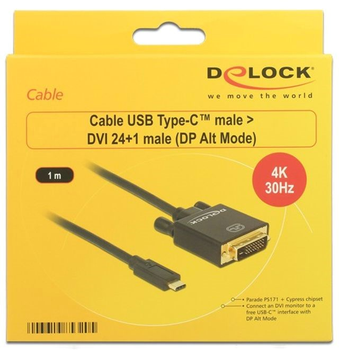 Kabel Delock USB Type-C – DVI 1 m Black (4043619853205)