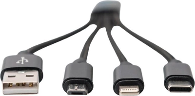 Kabel Digitus USB Type-A /Lightning/micro-USB/ USB Type-C 0.15 m Black (DB-300160-002-S)