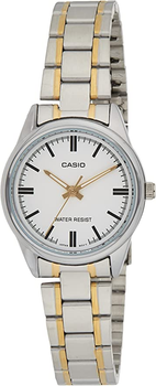 Женские часы Casio LTP-V005SG-7AUDF Белые с серебристым/золотистым Нержавеющая сталь