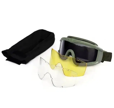 Тактические защитные очки Сombat со сменными линзами (3 шт.) Олива