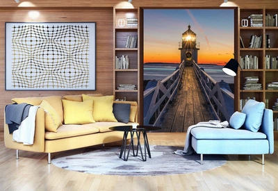 Флизелиновые 3D фотообои закат в интерьере 184x254 см Вечерний маяк (12023V4A)+клей
