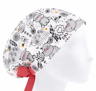 Медицинская шапочка женская HeadwearUniverse универсальная принт Бегемотики