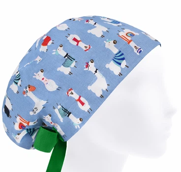 Медицинская шапочка женская HeadwearUniverse универсальная принт Ламы на джинсовом