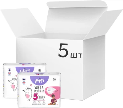 Упаковка подгузников Bella Baby Happy Soft & Delicate Junior 11-18 кг 5 пачек х 38 шт (BB-054-JU38-W01)