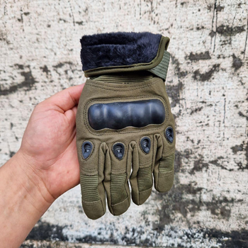 Демисезонные тактические перчатки с флисовой подкладкой Олива М 18-20 см.