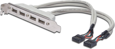 Кабель USB Slot Bracket 4x Digitus тип A-2x10pin IDC F/F 0.25m USB 2.0 (AK-300304-002-E)