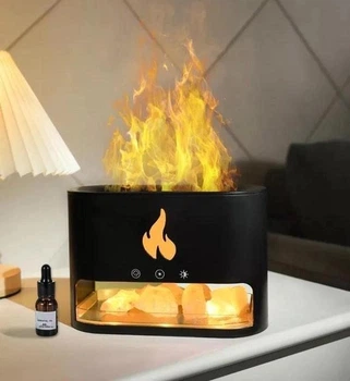 Ультразвуковой увлажнитель воздуха с камнями. Aroma Diffuser. Ночник с эффектом пламени. Черный