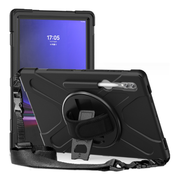 Противоударный чехол Armor Rotating Bracelet для Samsung Galaxy Tab S10 Ultra / S9 Ultra с поворотным кронштейном и ремнем black