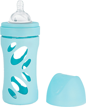 Butelka Twistshake szklana antykolkowa ze smoczkiem silikonowym Pastel Blue 260 ml (7350083125835)