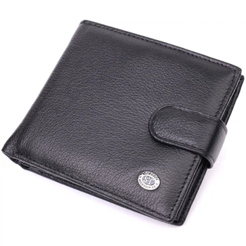 Чоловічий шкіряний гаманець ST Leather чорний з монетницею горизонтальний подвійного складання 55790