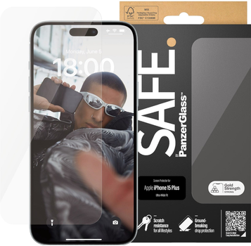 Захисне скло PanzerGlass Safe Screen Protector для Apple iPhone 15 Plus Ultra-Wide Fit (SAFE95536)