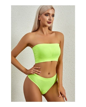 Комплект нижнего белья в рубчик топ бюстгальтер трусики Honey Fashion Accessories M/L желтый (2-213)