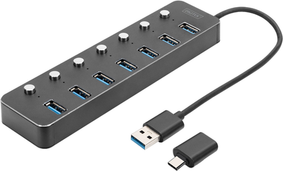 Hub USB Digitus USB 3.0 Type-A 7-portowy z wyłącznikami Grey (DA-70248)