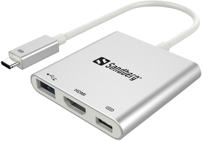 Hub USB Sandberg Mini Dock USB-C to USB-C, HDMI, USB-A Silver (5705730136009)