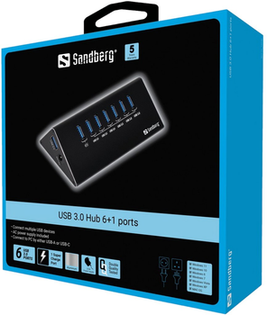 Hub USB Sandberg USB 3.0 to 7xUSB 3.0 Black (5705730133824)