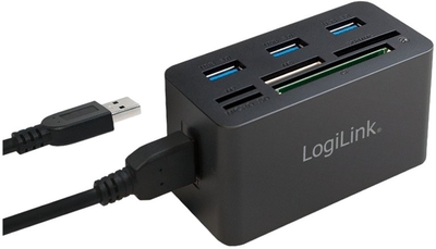 Hub USB LogiLink USB Micro-B to 3 x USB-A 3.2, SD/MicroSD/CF/M2/Memory Stick Black (4052792048698)
