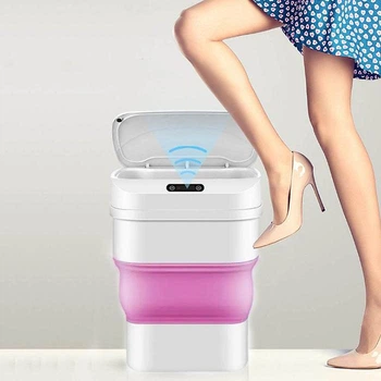 Розкладне відро для сміття з сенсорною кришкою на 10 л і 5л A-Plus ZSW-LII сенсорний складний сміттєвий кошик для кухні ванної кімнати Рожеве