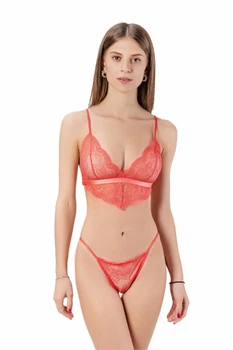 Комплект женский кружевной бюстгальтер с мягкой чашкой и стринги Felisiya Lingerie Коралловый 2001+221-1616 M
