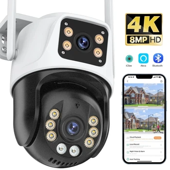 Внешняя беспроводная поворотная 8MP IP камера видеонаблюдения с двумя объективами DEREVIN XM58, ICSee / XMEye