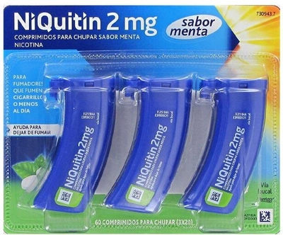 Таблетки проти куріння NiQuitin 2 mg Mint Flavour Suckable 3x20 таблеток (8470007309437)