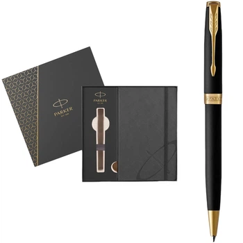 Набор Parker Sonnet Matte Black Lacquer GT BP шариковая ручка + блокнот (84 832b24)