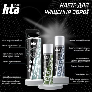 Набір для чищення зброї HTA Foam Bore Cleaner 250 мл + Degreaser & Cleaner 500 мл + CLP Gun Oil 250 мл (HTA10109)