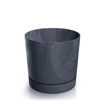 Горщик для квітів Prosperplast TUBO P BETON EFFECT 12.8х12.8х11.3см круглий з підставкою антрацит (70467-433)