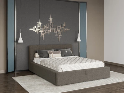 Кровать двуспальная с мягким изголовьем 160x200 Каролина 6 Світ Меблів FEATHER GREY (ДСП/ткань Bagira с подъемным механизмом/металлическим каркасом)