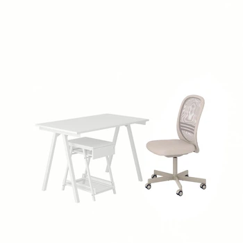 Комбінація столу IKEA TROTTEN / FLINTAN, Шафа, і біле крісло, що обертається, бежевий, 594.249.45