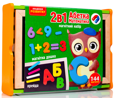 Магнитный набор 2 в 1 Vladi Toys Алфавит и математика в деревянной коробке VT5411-17