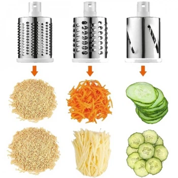 Овочерізка мультислайсер Tabletop Drum Grater Kitchen Master Терка для овочів та фруктів 3 насадки. Колір блакитний