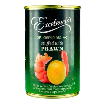 Оливки зеленые фаршированные креветкой Excelencia green olives stuffed with prawn 314 мл