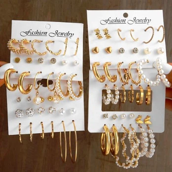 Біжутерні сережки 2050 набір 36 пар золотисті гвоздики Fashion Jewelry gold