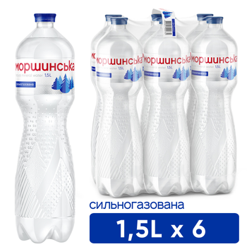 Упаковка мінеральної природної столової сильногазованої води Моршинська 1.5 л х 6 пляшок (4820017000734_22224)