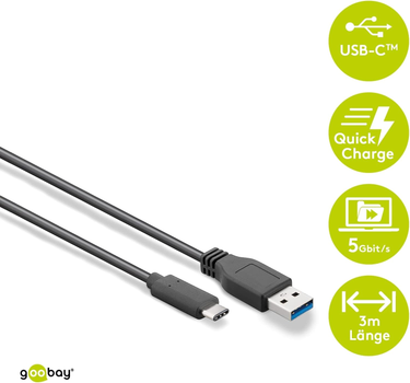 Кабель Goobay Super Speed ​​USB-C na USB A 3.0 3 m Black (4040849731419)