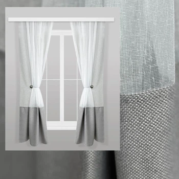 Шторы для кухни из льна Adagio Windows Decor Светло серые с магнитными подхватами,однотонные кухонные тюлевые занавески 140х170см (2шт)