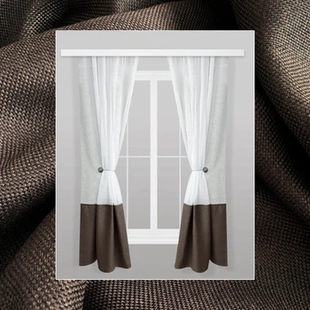 Шторы для кухни из льна Adagio Windows Decor Коричневые с магнитными подхватами,однотонные кухонные тюлевые занавески 140х170см (2шт)