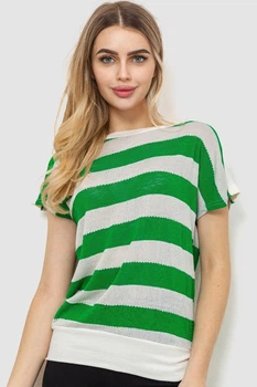 Кофта жіноча в смужку, колір біло-зелений, 244R0262, AGER, розмір L-XL