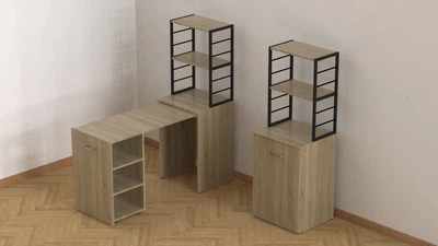 Стіл-тумба трансформер Смарт 4/2 з етажеркою Ferrum-decor 1430x1450x600 Чорний метал ДСП Дуб Сонома 16 мм (SMART410)