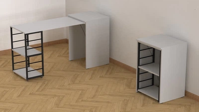 Стол-тумба трансформер Смарт 2/1 Ferrum-decor 750x1450x500 Черный металл ДСП Белый 16 мм (SMART200)