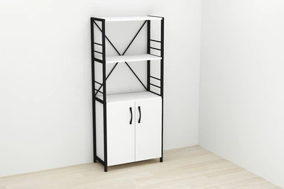 Этажерка 3/60 Ferrum-decor Серии Конект с тумбой 144x60x28 Черный ДСП Белое (FD1021)