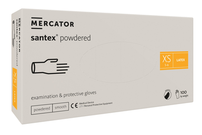 Рукавички латексні Mercator Medical Santex Powdered XS Кремові 100 шт (00-00000056)