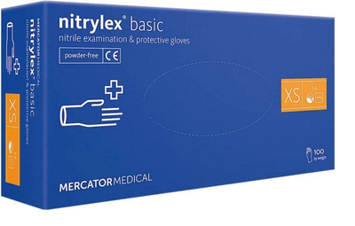 Рукавички нітрилові Mercator Medical Nitrylex Basic XS Сині 100 шт (00-00000029)