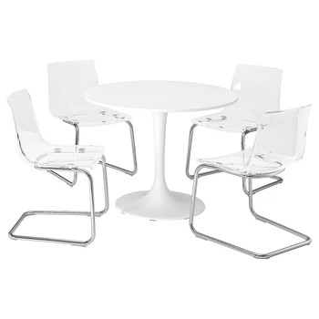 Стіл+4 стільці IKEA DOCKSTA / TOBIAS, білий білий, хром, 103 см, 494.834.31