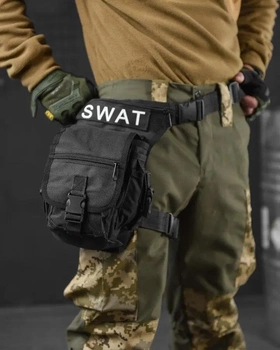 Тактическая поясная сумка на ногу SWAT Cordura 1000D черная (13991)