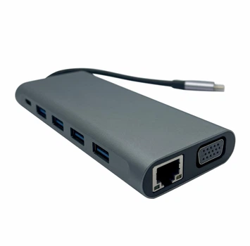 Док-станция XON SmartHub 12 в 1 (Ethernet, VGA, HDMI, 3.5 Audio, SD/TF, 2xType-C, 4xUSB3.0) Серый (UHCHP126300G 6198)
