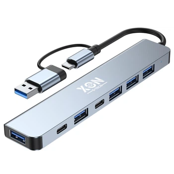 Док-станция XON SmartHub 7 в 1 (2xType-C, USB3.0, 4xUSB2.0) Серый (UHUHP071342G 5184)
