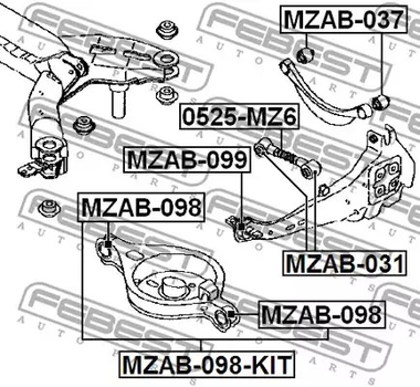 Сайлентблок заднего рычага (к-кт) Mazda 6 02-07, FEBEST (MZAB098KIT)